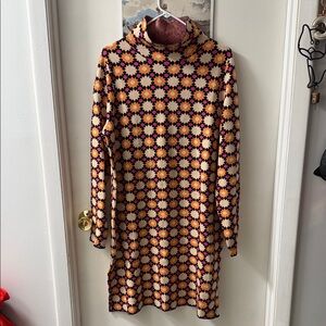 Maeve Geometric Floral Long Sleeve Dress - Orange and Pink